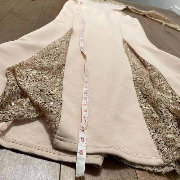 Lipsy maxi bodycon longsleeve lace sequins mermaid dress cream rose gold sz 4 - Picture 12 of 15